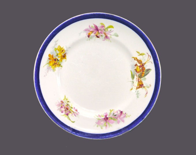 Antique Edwardian Age Royal Doulton dinner plate. Cobalt rim, pink and yellow florals made in England.