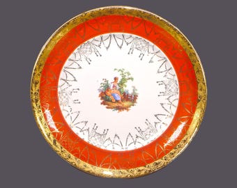 Vintage WS George Edgewood China tea plate. Victorian Woman, Red & Gold Filigree