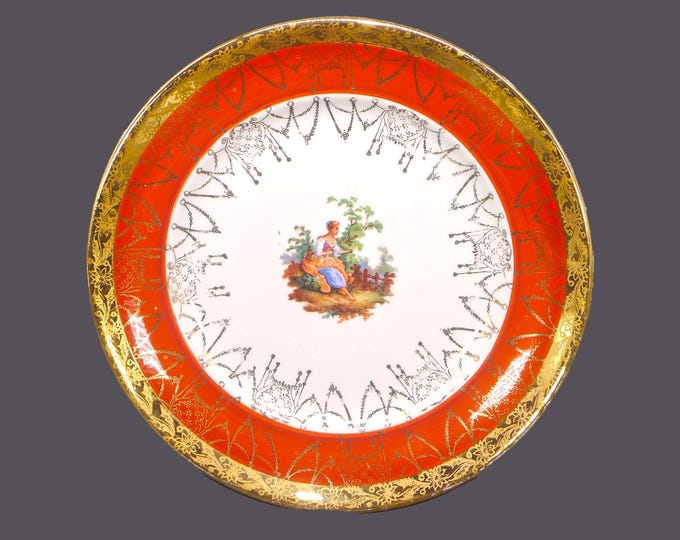 WS George | Edgewood China bread, dessert plate. Victorian woman seated, maroon and filigree. Sold individually.
