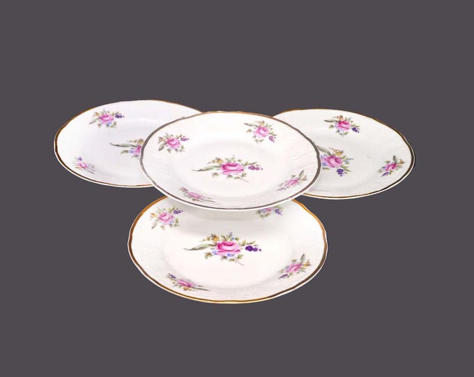 Four Bernadotte Thun Sonata bread plates. Central Meissen Dresden flowers. Made in Czechoslovakia.