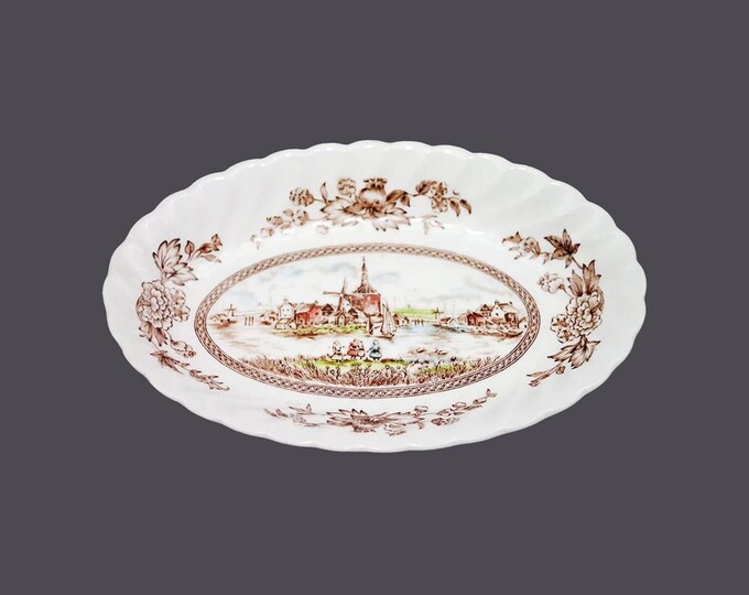 Johnson Brothers Tulip Time Brown Multicolor gravy boat under-plate made in England.