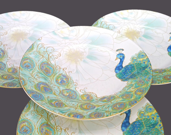 Vintage 222 Fifth Lakshmi salad plates. Peacock and florals. Set of 4 plates.