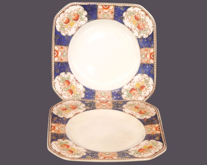Pair of Wood & Sons Napoli square Imari bread plates made in England. Flaws (see below).