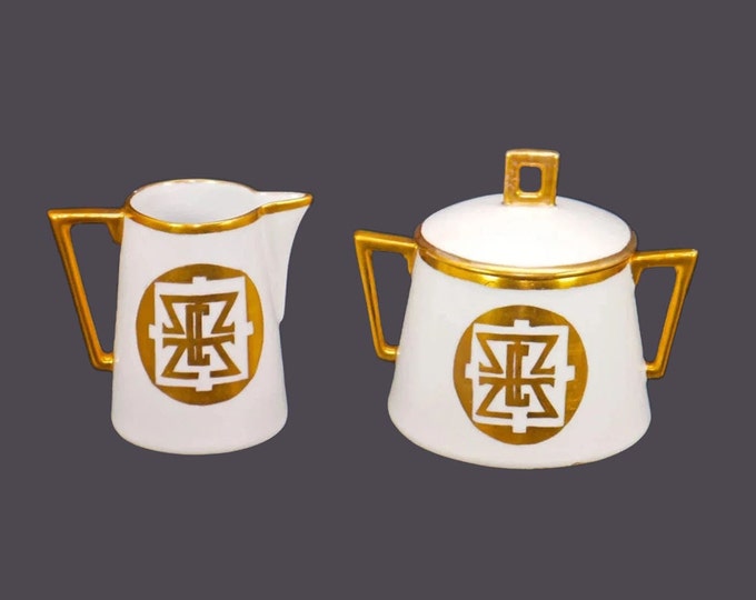 Antique J&C Holwein | Markredtwitz Jaeger monogrammed creamer and covered sugar bowl made in Bavaria. Flaw (see below).