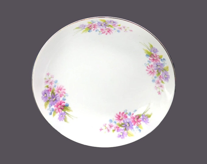 Leuco Fine China round serving bowl. Pink purple blue florals made in Japan.