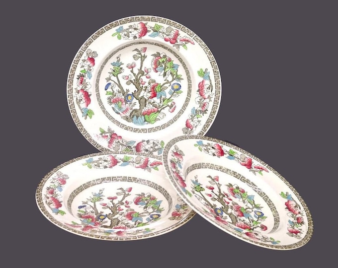 Three Johnson Brothers Indian Tree rimmed soup bowls made in England.