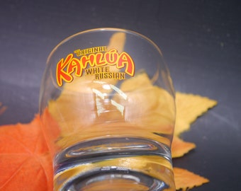 Vintage Kahlua White Russian etched-glass lo-ball, whisky glass.