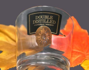 Vintage Wisers Double-distilled Canadian Rye Whisky lo ball glass. Etched-glass branding.