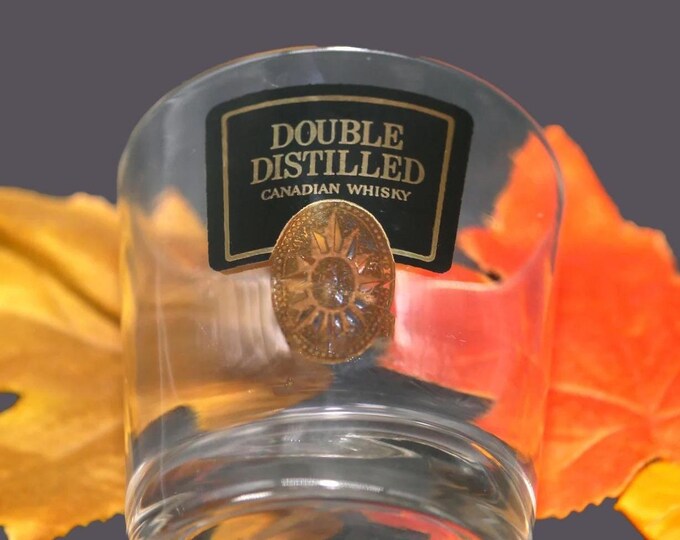 Wisers Double-distilled Canadian Rye Whisky lo ball on the rocks glass. Etched-glass branding.