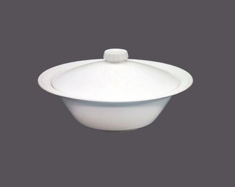 Johnson Brothers Athena round rimmed covered serving bowl. Chef's favorite all-white ironstone made in England.