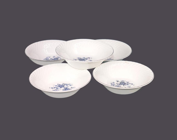 Five Wedgwood Royal Blue Ironstone coupe cereal bowls made in England. Flaw (see below).