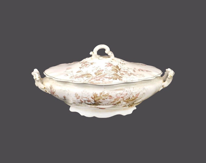 Antique late Victorian era J&G Meakin Autumn Tints covered, handled serving bowl | tureen made in England.