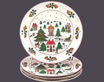 Vintage Fine China of Japan Christmas Pleasure style JAP97 salad plates. Set of 4.