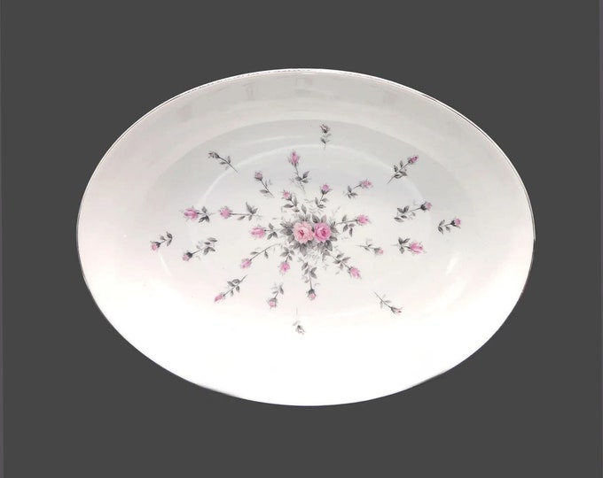 Harmony House Rosebud 3534 oval serving bowl. Light Dawn Grey porcelain made in Japan.