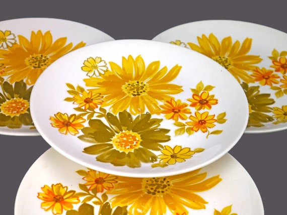 Crown Lynn cherry blossom皿まとめ売り24枚セット Vintage Crown Lynn Topaz Salad Plates - Flower Power Retro Set of