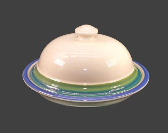 Pfaltzgraff Ocean Breeze round covered stoneware butter dish made in USA.