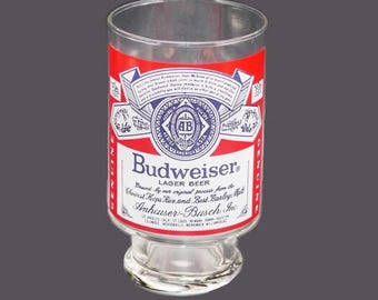 Vintage Budweiser stemmed beer pint glass. Etched-glass branding.