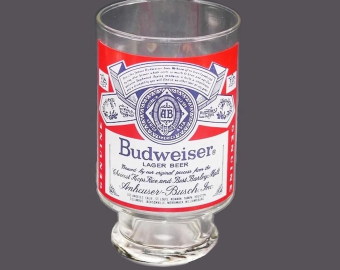 Vintage Budweiser stemmed beer pint glass. Etched-glass branding.