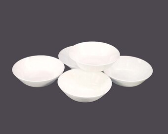 Five J&G Meakin White Ice coupe cereal bowls made in England. Gray trim.
