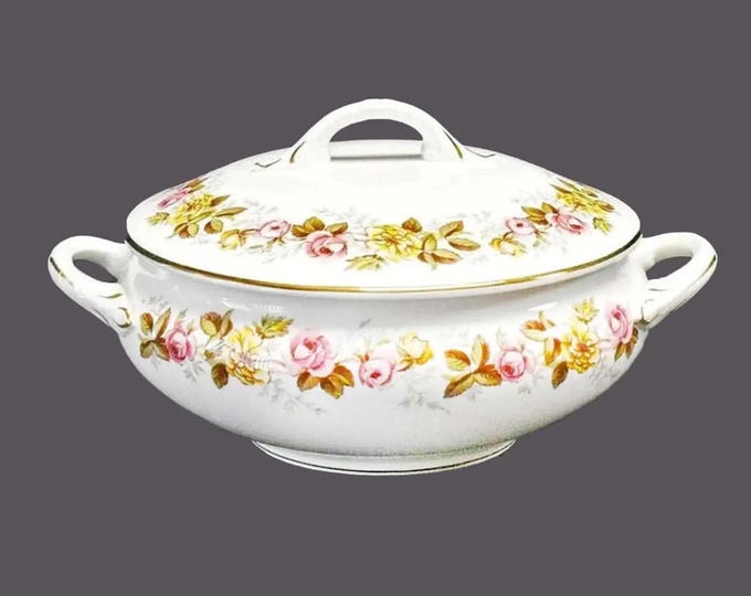 Coalport Rosalinda covered handled serving bowl. Bone china made in England.