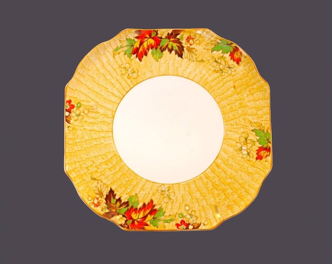 Art-deco era Hollinshead Kirkham HK Tunstall hand-painted cake serving plate made in England. Autumn leaves and florals.
