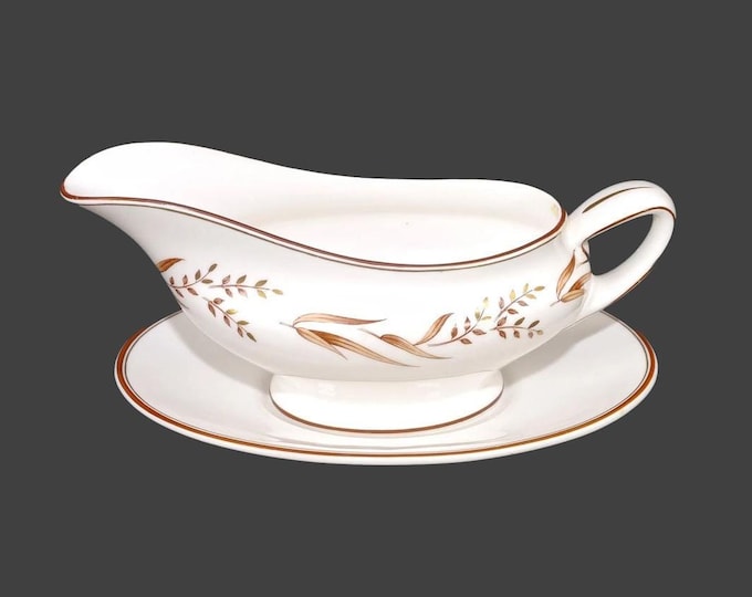 Royal Doulton Autumn Breezes H4932 gravy boat with oval under-plate. Bone china made in England.