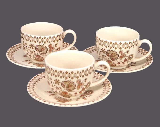 Vintage Johnson Brothers Jamestown Brown Cup and Saucer Sets - England.