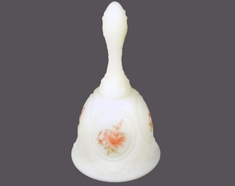 Fenton hand-painted, signed custard glass bell. Janet Singledecker artist. Made in England.