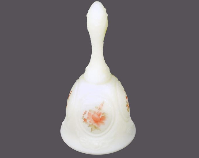 Fenton hand-painted, signed custard glass bell. Janet Singledecker artist. Made in England.