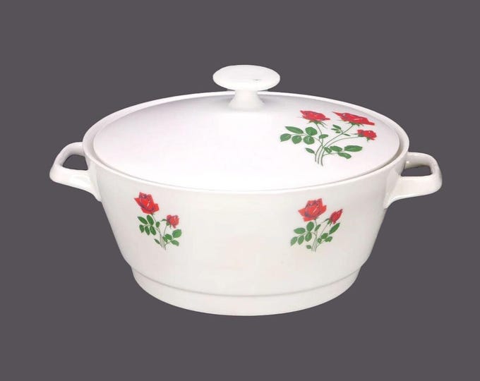 Winterling WIG1003 covered, handled serving bowl. Red roses on stem. Made in Germany. Flaw (see below).
