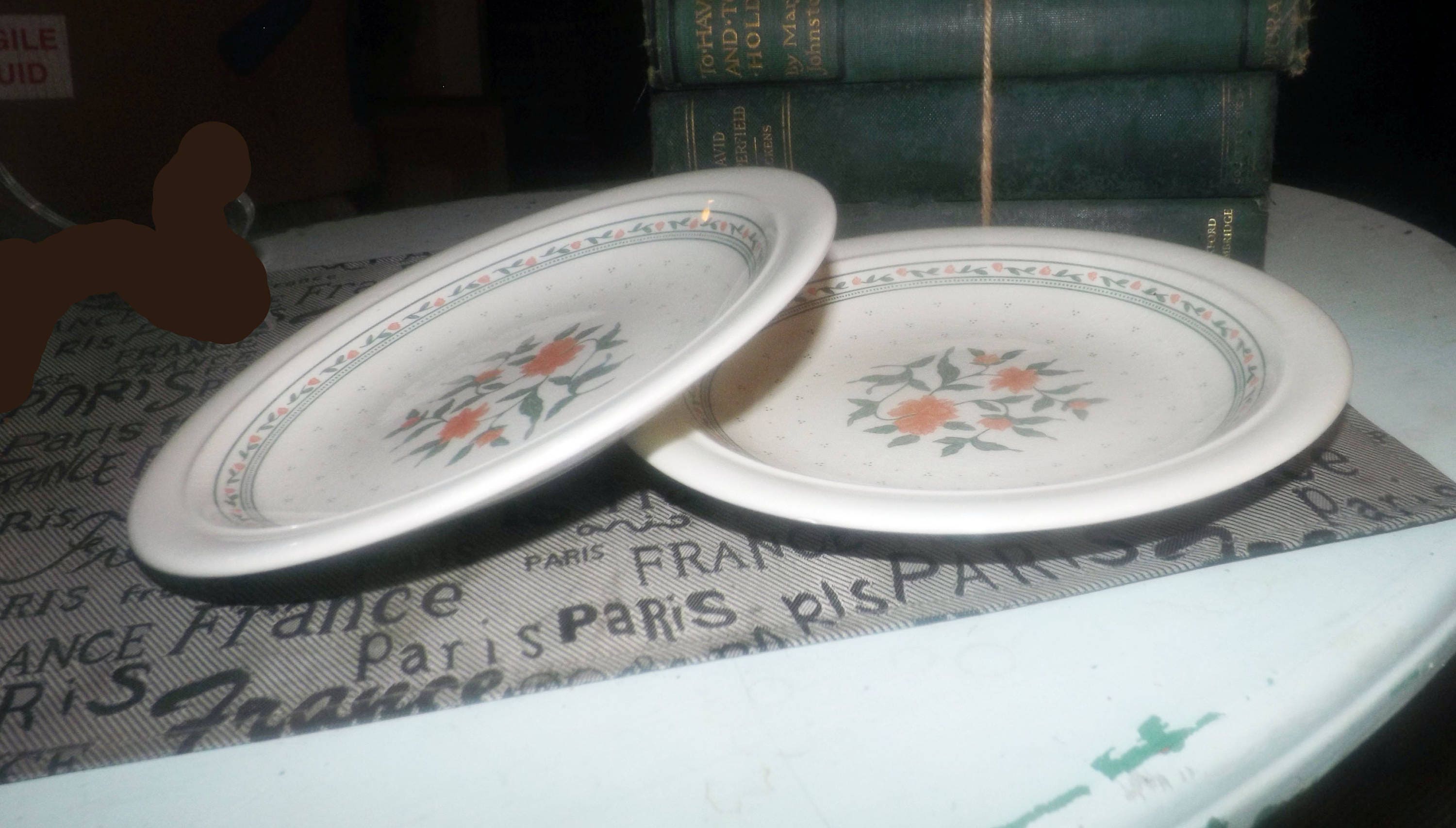 1970s Kiln Craft green dots. Peach flowers Staffordshire Potteries bread-and-butter or side plate Staffordshire Tableware Vintage