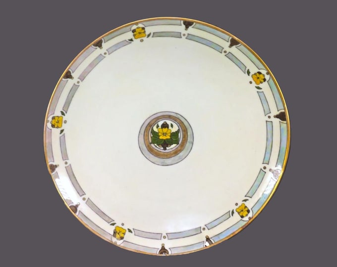 Antique Royal Bavaria numbered dinner plate. Central yellow florals, green and brown leaves. Flaw (see below).