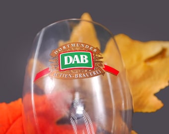 Vintage Dortmunder Actien Brauerei stemmed pilsner glass. Etched-glass branding.