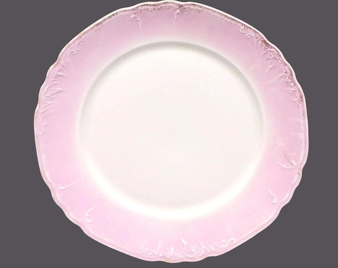 Victorian Wedgwood Royal Semi Porcelain Plate: Pink Rim, Embossed Scrolls