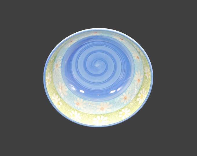 Himark large, round pasta or salad serving bowl made in Italy by Quadrifoglio. Blue, green bands, daisies.