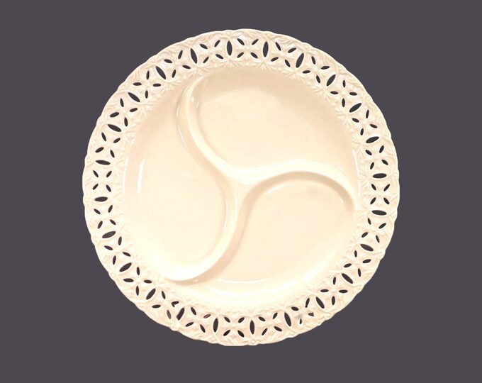 Godinger Cream Lace divided | sectioned round platter. Pierced border. Great for nachos, chip n dip, crudites.