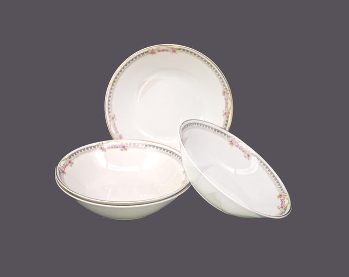 Four antique Edwardian Age Johnson Brothers JB185 coupe cereal bowls made in England.
