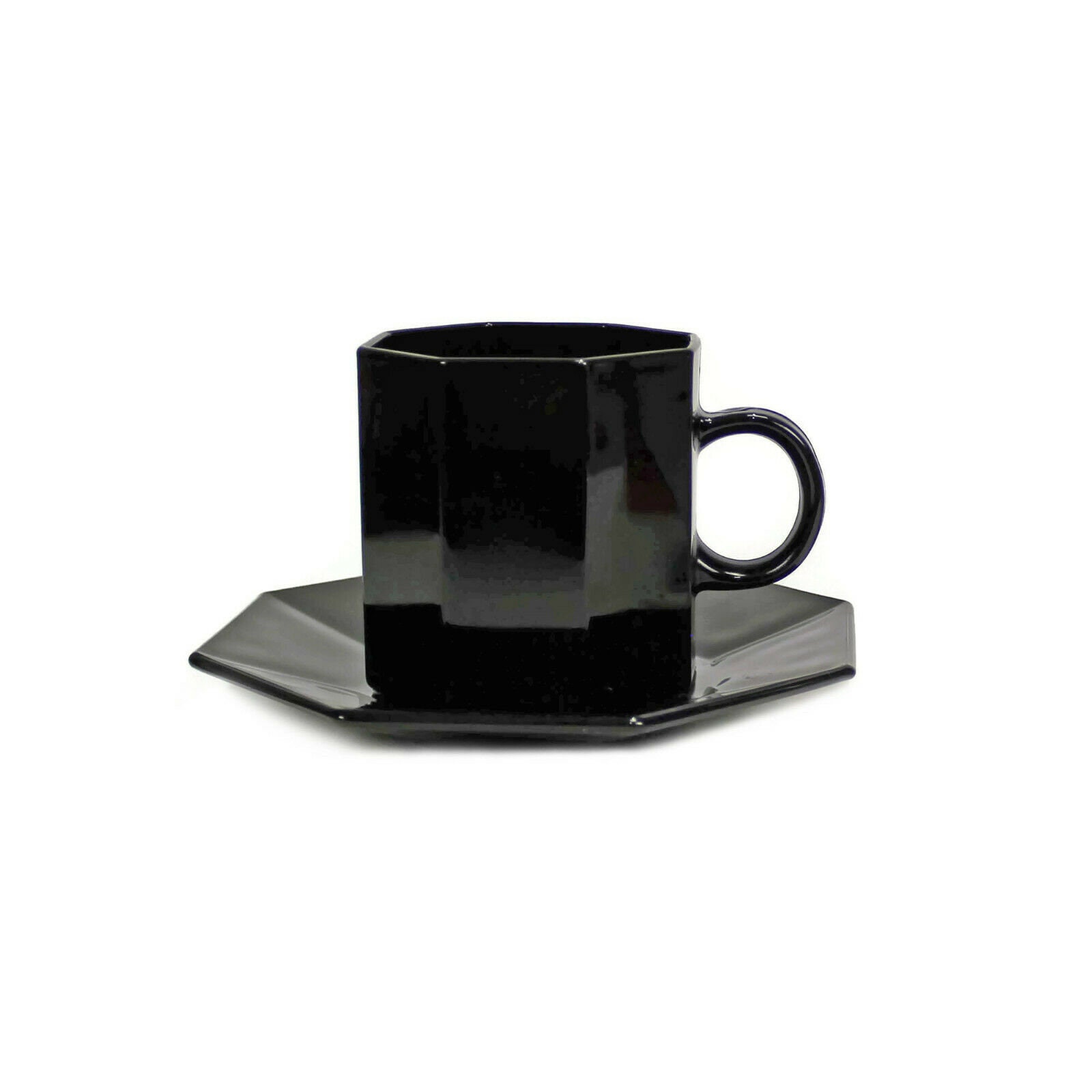 Service à Café Vintage Arcoroc Octime – Années 90 – Noir – Tasse Et Soucoupe