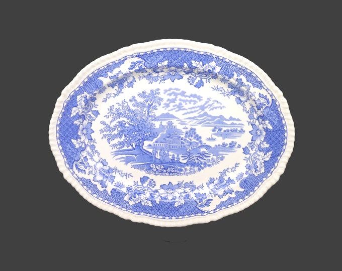 Wood & Sons Seaforth Blue oval platter. Blue-and-white tableware made in England.