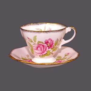 Foley 3285 bone china cup and saucer set made in England. Pink with roses.