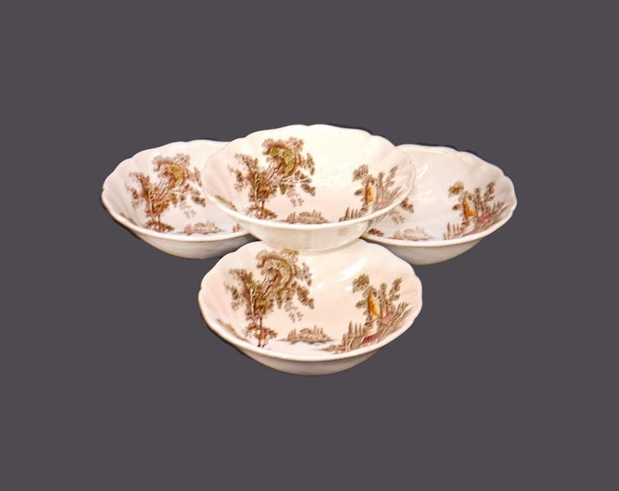 Four Johnson Brothers The Old Mill Brown Multicolor coupe cereal bowls made in England.