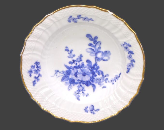 Antique Royal Copenhagen Braided Blue Flowers 1614/10 large rimmed soup bowl made in Denmark. Flaws (see below).