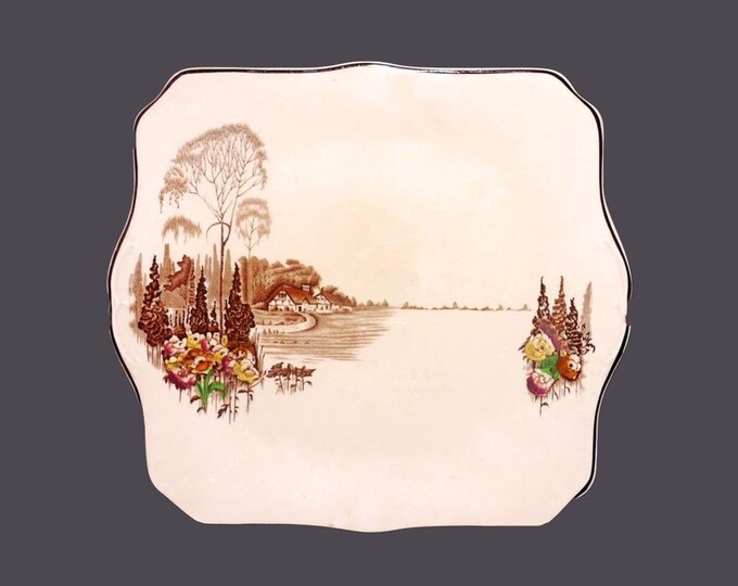 Myott Homeland square lugged cake serving platter made in England. English country scene. Flaw (see below).