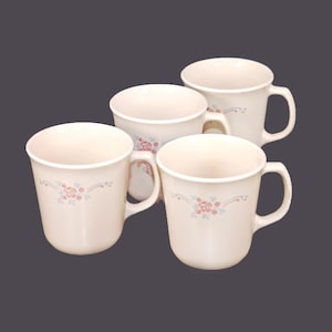 Four Corelle Corningware English Breakfast coffee or tea mugs made in USA.