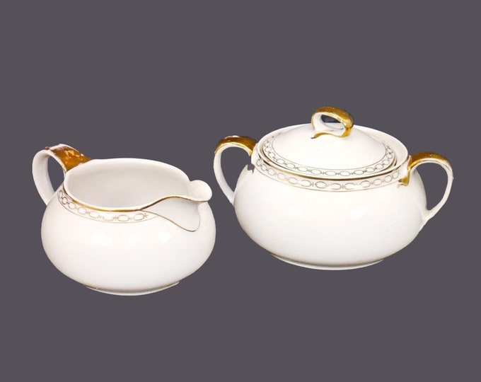 Antique Edwardian Age Alfred Meakin MEA303 creamer and covered sugar bowl made in England. Flaws (see below).
