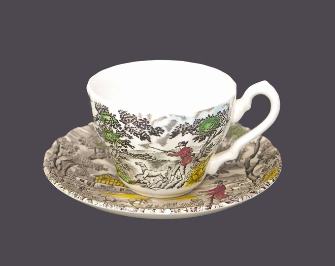 Myott The Hunter Multicolor cup and saucer set made in England.