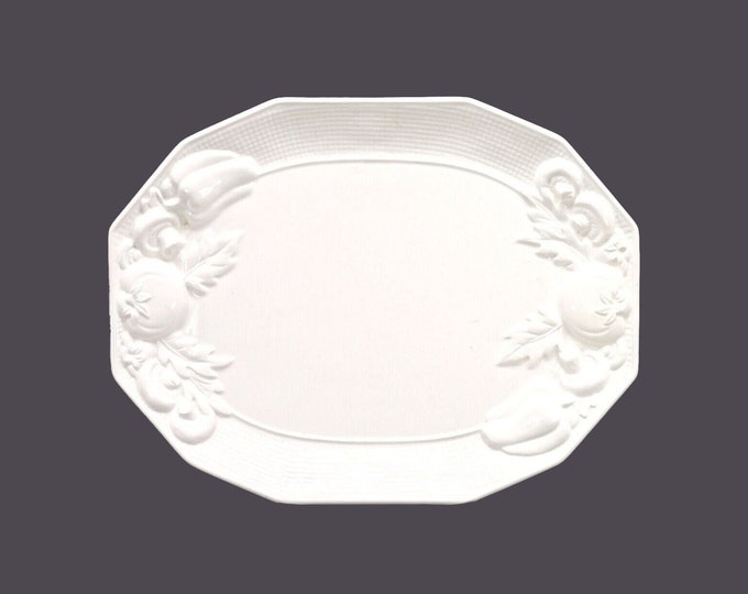 Himark Harvest Weave Chef's favorite all-white oval turkey platter. Embossed fruit, vegetables. Minor flaws (see below).