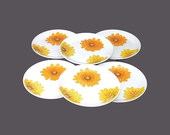 Retro vintage Johnson Brothers Orange Chrysanthemum Salad Plates made England. 6 plates.