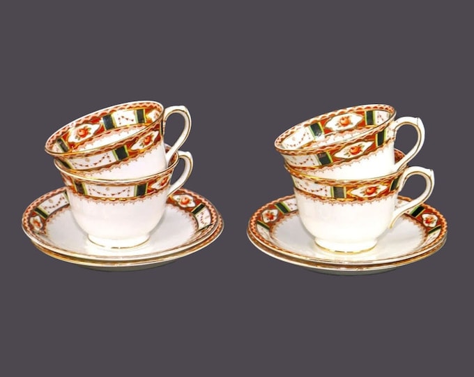 Four Sampson Bridgwood | Bridgwood & Sons | Anchor Pottery Conway cup and saucer sets made in England.