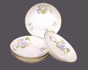 Vintage Ahrenfeldt Limoges AHR1082 dessert bowls. 5 bowls. Violets.